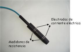Detalle del sensor Martek-SCT en su configuración vertical de los cuatro electrodos